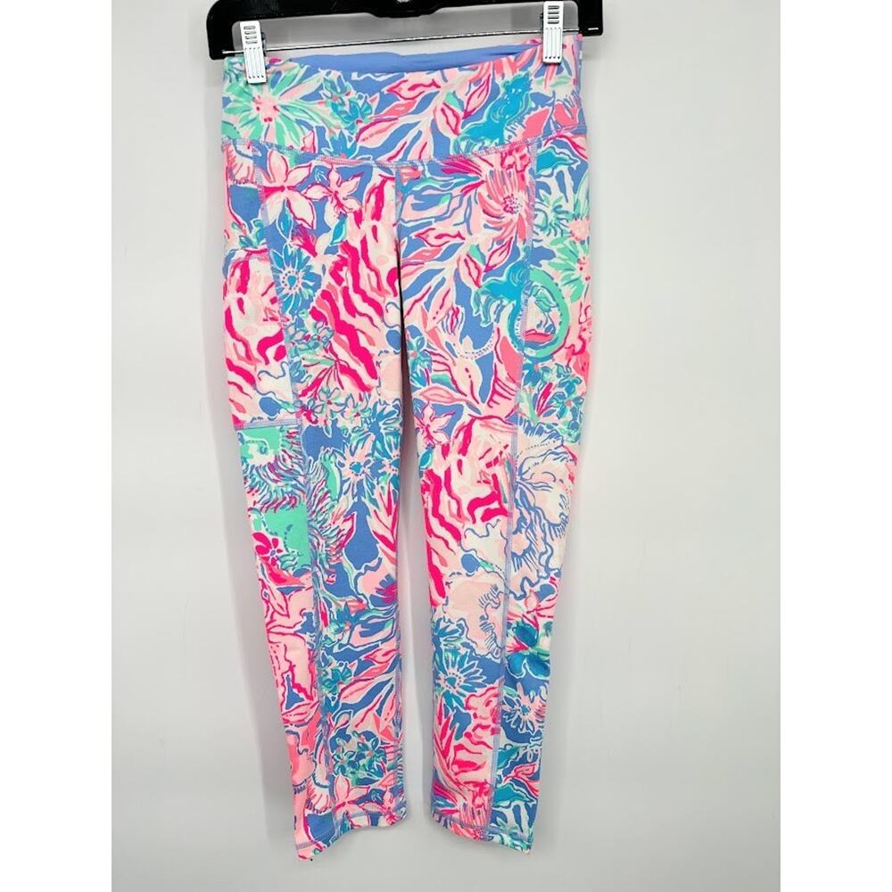 Lilly Pulitzer S Luxletic Weekender Midi UPF 50 Legging Blue Peri Viva La Lilly